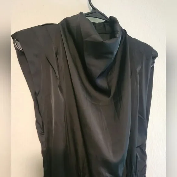 Entro Black Satin Draped Cowl Neck Midi Dress Small - Picture 4 of 7